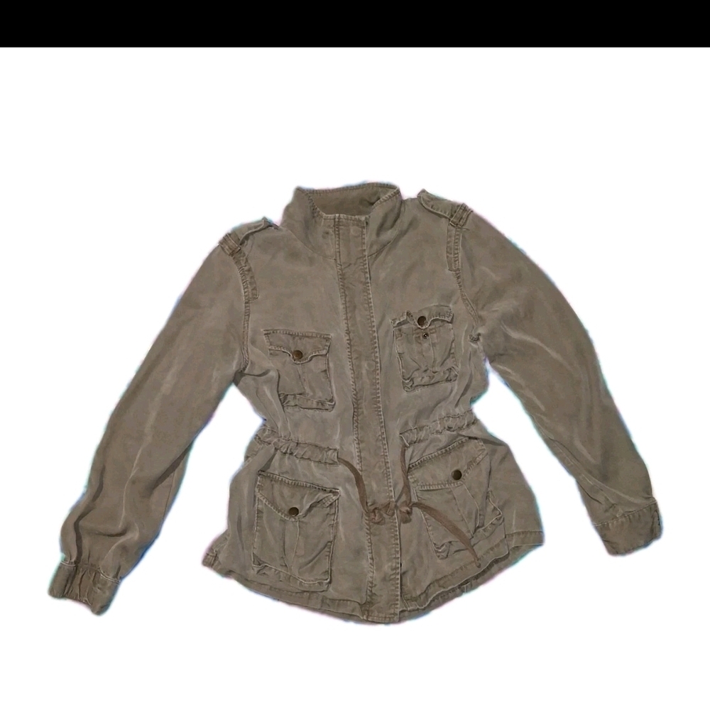 Style & Co. Khaki Green Military Utility Jacket Funnel Neck Lightweight